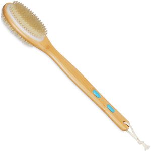 Relaxdays badborstel met lange steel - dubbelzijdig - 44 cm - bamboe - rugborstel douche