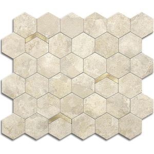 Provento - Zeshoekige marmeren zelfklevende backsplash tegels voor keuken en badkamer - Honingraat wandtegels - Metalen mozaïek tegels - Waterdicht - Beige goud - 10 vellen.