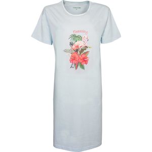 Temptation Dames Bigshirt - Flamingo Print - Licht Blauw - Maat S