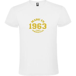 Wit T-Shirt met “Made in 1963 / 100% Original “ Afbeelding Goud Size XXXL