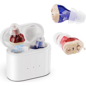 Medj- Beige - Gehoorapparaat -Magnetisch- Opberg box - Oplaadbaar in box 2x Mini Intelligent digitaal Gehoorapparaat - 5 Volume standen - Geluid Reductie - Universeel