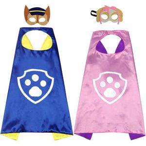 Paw Patrouille Verkleedkleding Chase & Skye - Blauw & Roze - Cape Masker - Politie Kostuum - Carnaval - Verkleedpak Kind - High Way Patrol - Verkleedkleren Jongen Meisje Pak - Halloween - Kinderfeestje - Mighty Pups - Mega Pup - Superheld - Omkleden