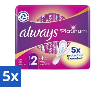 Always Platinum - Maandverband - Maat 2 - Long - 10 Pads - Bulkverpakking - 5 stuks