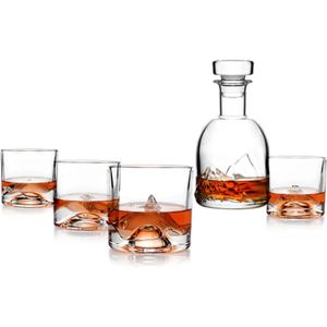 Liiton The Peaks Set, 4 verschillende Peaks Whiskey glazen en 1 karaf 1.0L, helder, giftbox