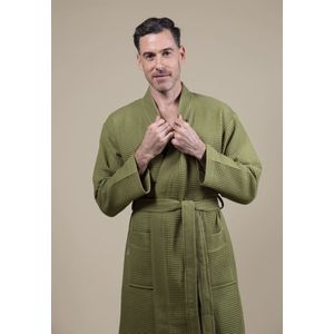 Sauna Wafel Badjas Heren – Cozylion – 100% Duurzaam Katoen – Oeko-Tex – Olijf Groen – Kimono Stijl – Wafel Badjassen Mannen – Sauna & Wellness Ochtendjas voor Man