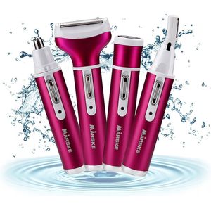 Marske 4 In 1 Oplaadbare Ladyshave- Wenkbrauw Trimmer - Neus- En Oor Trimmer - Gezichtshaar Verwijderaar - Inclusief USB oplaadkabel - Ergonomisch Design - Donker Roze