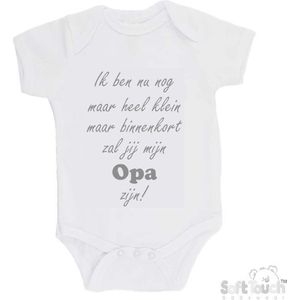 100% katoenen Romper ""Ik ben nu nog maar heel klein maar binnenkort zal jij mijn opa zijn!"" Unisex Katoen Wit/grijs Maat 56/62