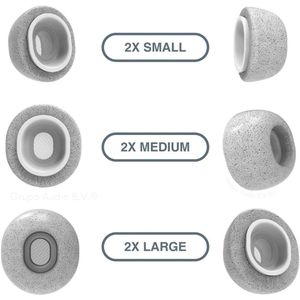 Foam eartips geschikt voor Airpods Pro (2) - licht grijs - 6× Mix (2×S + 2×M + 2×L) - zachte memory foam opzet oortjes - foamigo®