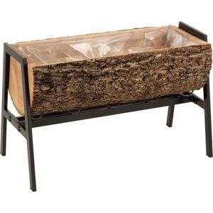 J-line - Bloempot Op Voet Halve Stam Paulownia Hout/ijzer Naturel/zwart Large - 78x39x40cm