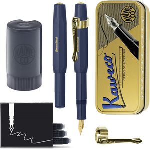Kaweco - Cadeauset - (5delig) - Vulpen CLASSIC SPORT NAVY Fountain Pen - Medium - Vintage blikje - Nostalgie Oktogonal Clip Vergoldet - Patronen houder - Vullingen