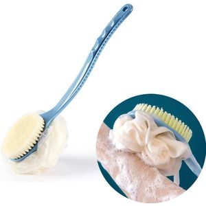Badborstel met Lange Steel 2-in-1 - Lichaamsborstel - Huidborstel - Doucheborstel - Rugborstel - Rug Scrubber - Huidborstel Spons - Massageborstel - Handmatige Rugscrubber - Badaccessoires - Terug scrub-tool - Blauw - 1 stuk