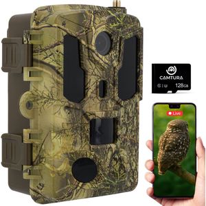 Camtura® Wildcamera met Simkaart 4G - Met Zonnepaneel en Nachtzicht - Oplaadbaar - Wildlife camera - Smartphone App - No Glow - 4K & 64MP