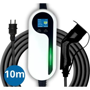 LDY - Mobiele Thuislader Type 2 naar Schuko - Stevige en Flexibele 10 meter kabel - Elektrische Auto - Verstelbaar in Vermogen van 6 t/m 16A (3.7 kW) - Voor Hybride & Elektrische Auto - IP65 Waterdicht - 2 Jaar Garantie - Geschikt Normale Stopcontact