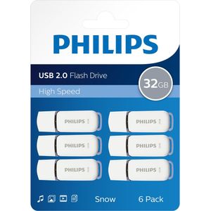 Philips USB Stick - 32GB - Flash Drive - USB 2.0 - Snow Edition Space Grey® - Wit - 6-Pack Voordeelpak