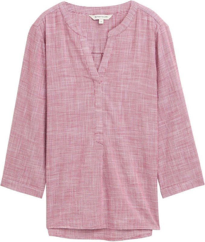 TOM TAILOR - Blouse - Roze/Wit - Wijde Blouse - Driekwart Mouw