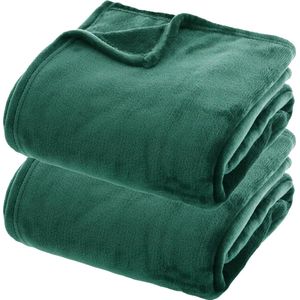 Atmosphera fleece dekens/fleeceplaids - 2x - smaragd groen- 180x230 cm - polyester- Molton Bankdeken