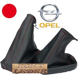 Echt Leder Pookhoes & Handremhoes Opel Combo C Bj 2001-2010 Rode Stiksels