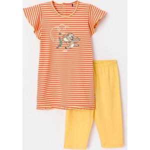 Woody Meisjes-Dames Pyjama roest-geel streep - maat 116/6J