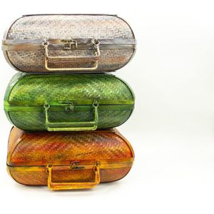 Decoratie - kofferset van 3 - Fairtrade - handgemaakt Indonesië - bamboe - vintage - opbergen