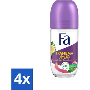 4 x Fa - Deodorant Roller - Ipanema Nights - Maracuja & Night Jasmine - 24 uur Bescherming - 50 ml - 24 Uur Deodorant - Deodorant Roller - Maracuja Deodorant - Nachtjasmijn Deodorant - Exotische Geur