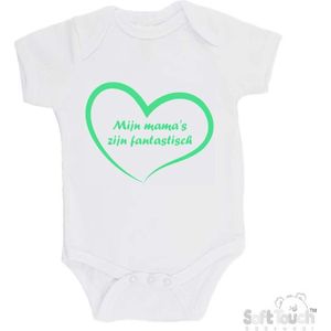 100% katoenen Romper ""Mijn mama's zijn fantastisch"" Twee Moeders 2 Moeders Twee Mama's 2 Mama's Unisex Katoen Wit/mint Maat 56/62