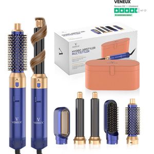 VENEUX® 5 in 1 Föhnborstel - Airstyler - Krulborstel - Multistyler - Diffuser Föhn - Blauw Goud