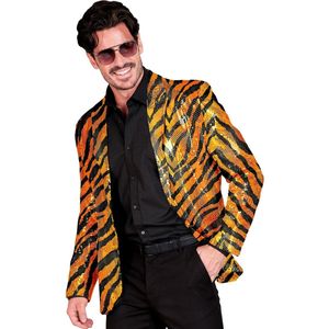 Widmann - Grappig & Fout Kostuum - Pailletten Colbert Tijger Temmer Showmaster Man - Oranje - XXL - Carnavalskleding - Verkleedkleding