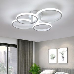 Moderne LED Plafondlamp 48W 5400LM - 4 Ronde Acryl Ring Witte Kroonluchter - Keuken Woonkamer Slaapkamer Kantoor - Koel Wit 6500K