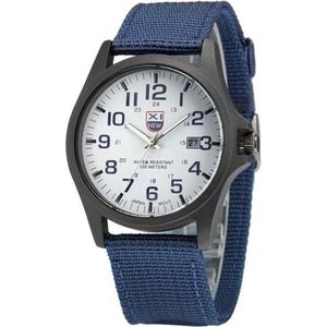 New Military Horloge Blauw / Wit| Nylon | Ø 40 mm