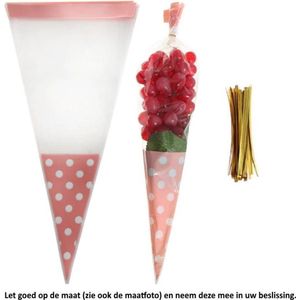 50 Langwerpige Roze Uitdeelzakjes met Stippen - 18 x 37 cm - Snoepzak - Puntzak - Cellofaan Plastic Traktatie Kado Zakjes - Snoepzakjes - Koekzakjes - Koekje - Cookie