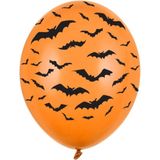 Halloween - 18x Oranje/zwarte Halloween ballonnen 30 cm met vleermuizen print - Halloween versiering/decoratie