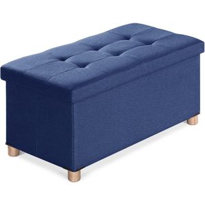 Bank met opbergruimte, opvouwbare zitkist met deksel, zitkubus voetenbank, marineblauw, 76 x 38 x 40 cm.