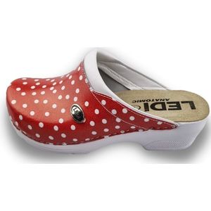 Medische PU klompen - PU klompen met kunststof zool - ziekenhuis klompen - zorgklompen - DINA CLOGS - rood met stippen - maat 36