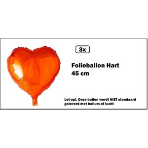 3x Folieballon Hart oranje (45 cm) - koningsdag trouwen huwelijk bruid hartjes ballon feest festival liefde orange