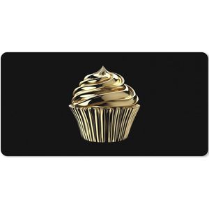 Muismat XXL - Bureau onderlegger - Bureau mat - Cupcake - Eten - Goud - Zwart - 90x45 cm - XXL muismat