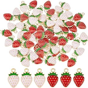 72 stuks 2 Kleuren Rood Roze Aardbei Charms Legering Emaille Fruit Hangers Accessoires Flatback Voor DIY Sieraden Maken