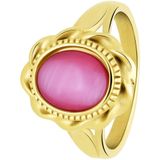 Lucardi Dames vintage ring met bloem roze – Maat 57 – 18mm - Ring - Cadeau - Moederdag - Staal goldplated - Goudkleurig