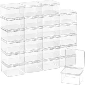 Belle Vous Kleine Doorzichtige Plastic Opbergdoosbakjes met Scharnierend Deksel (24 Stuks) - L6,2 x B6,2 x H4 cm - Mini Vierkante Bakjes voor Pillen, Kralen, Sieraden & Knutselspullen