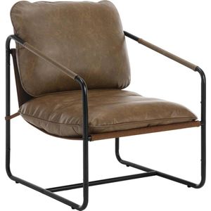 Rootz Lounge Chair - Ergonomische fauteuil - Leesstoel - Schuim met hoge dichtheid - Eenvoudige montage - Middeleeuwse vintage stijl - Kunstleer + metaal - 65 cm x 80 cm x 75 cm