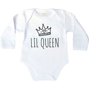 Romper - Lil queen - maat: 74 - lange mouw - kleur: wit - 1 stuks - rompertje - rompers - rompertjes - baby born - zwangerschap aankondiging - zwanger - zwangerschap - zwangerschap cadeau - kraamcadeau - kraamcadeaus