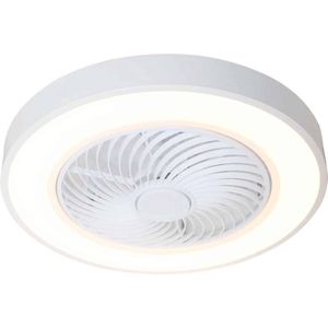 Stille plafondlamp met ventilator met lamp & afstandsbediening | Wit | 6 draaisnelheden | 3 lichtsterkten | Ø 50 cm | badkamer / slaapkamer lamp | modern design