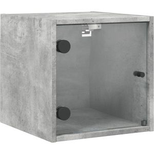 vidaXL - Nachtkastje - met - glazen - deur - 35x37x35 - cm - betongrijs
