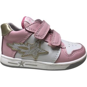 Falcotto - Frankie - Mt 18 - velcro's lederen sneakers - vlammen - roze/wit - old school