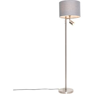 QAZQA jelena - Moderne Vloerlamp | Staande Lamp met leeslamp - 1 lichts - H 150 cm - Grijs - Woonkamer | Slaapkamer | Keuken