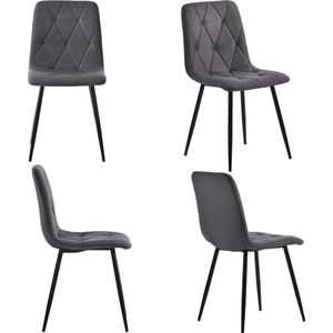 Merax Set van 4 Eetkamerstoelen - Linnen Gestoffeerde Design Stoelen - Luxe Eetkamerstoel Set - Grijs met Zwart