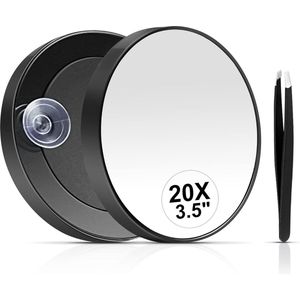 20x Vergrotende Spiegel - Reisvergrotende Spiegel met Zuignap en Pincet - Zwart