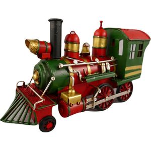 Decoratieve Locomotief - Miniatuur 22x8x12cm - Rood/groen - Modeltrein - Blikken Trein - IJzer