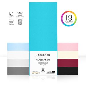 Jacobson - Hoeslaken Topper – 100% Jersey Katoen – 180x200 cm – Turquoise