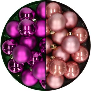 Kerstballen 32x st - mix oudroze/paars - 4 cm - kunststof - kerstversiering