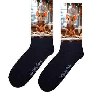 Bakker - Opkikker - Grappige sokken - Valentijns cadeau - Verjaardag cadeau - Sint cadeau - Leuke sokken - Muis - Koekjes - Vrolijke sokken - Cadeautje - Grappig cadeau - Kerst Sokken - Vaderdag - Moederdag - Kerstcadeau - Socks maken Happy - 37-44